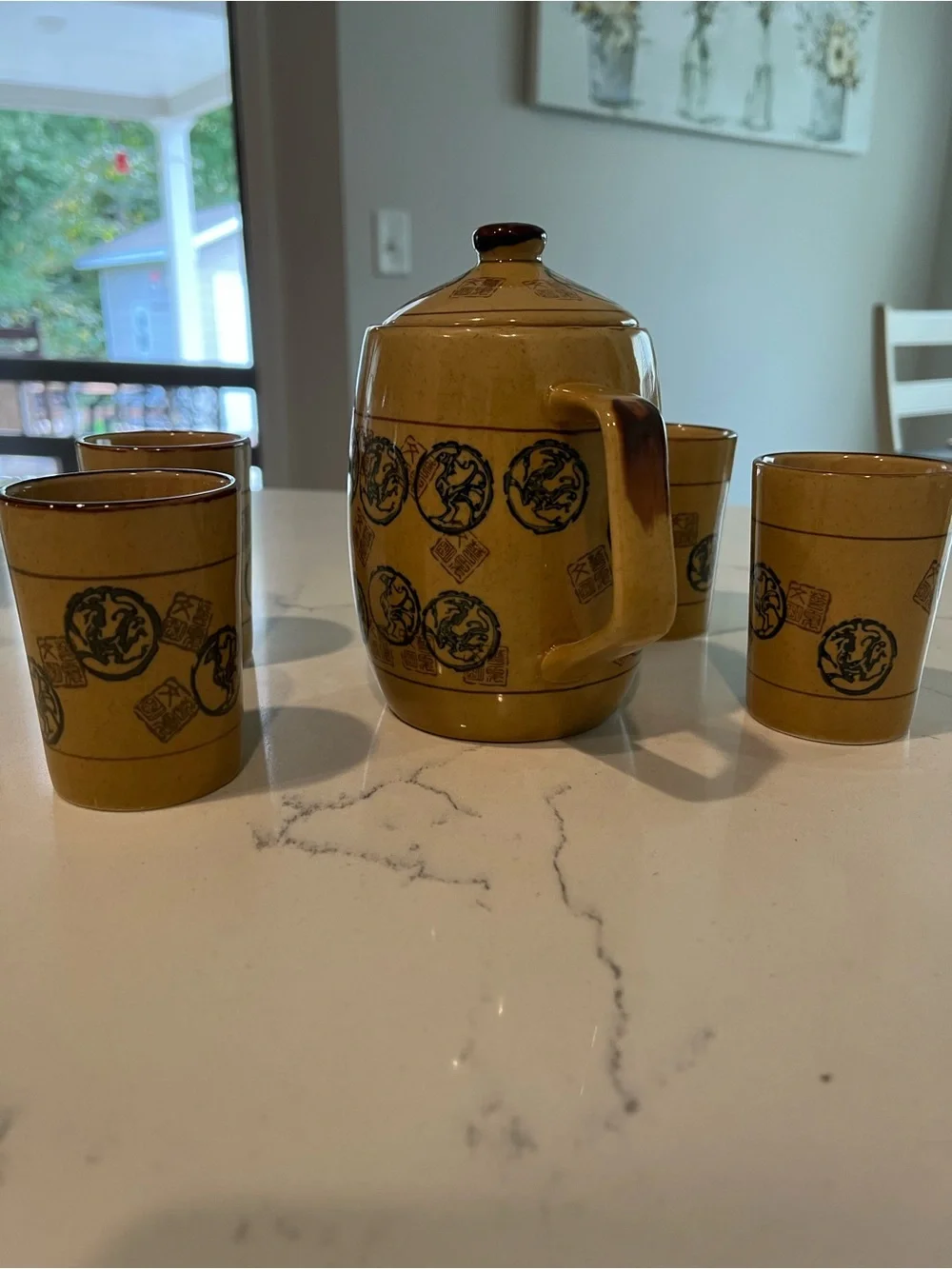 Pier 1 Brown/Navy Porcelain Tea Set - 5-Piece